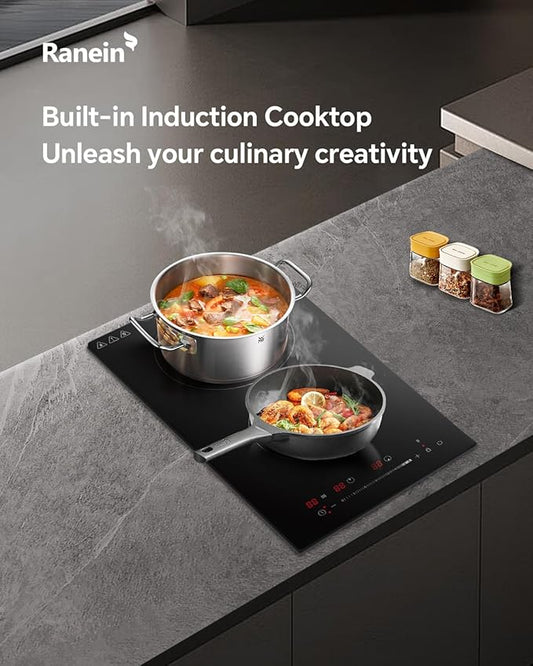 Ranein GEN II 12 Inch 2 Burner Electric Cooktop, Max 3000W 240V Ceramic Panel Built-in Electric Stove Top, with Child Safety Lock, Timer, Over-Temperature Protection
