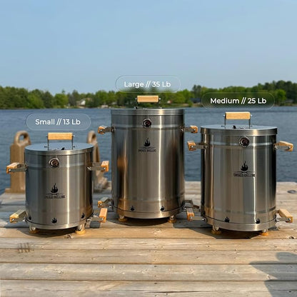 Barrel Smoker Grill Combo | 100% 304 Stainless Steel Barrel | 95% Less Smoke, Even Heat | Easy to Use & Clean – Vertical Smoker Ideal for Balconies and Backyards (MEDIUM-25 LBS)