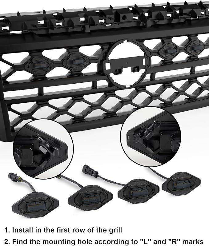 Seven Sparta LED Grill Lights Compatible with 2022-2024 Nissan Frontier S SV PRO-X PRO-4X SL Long Bed SV Hardbody Edition OEM Grille, Nissan Frontier Accessories (Black Shell with Amber Lights)