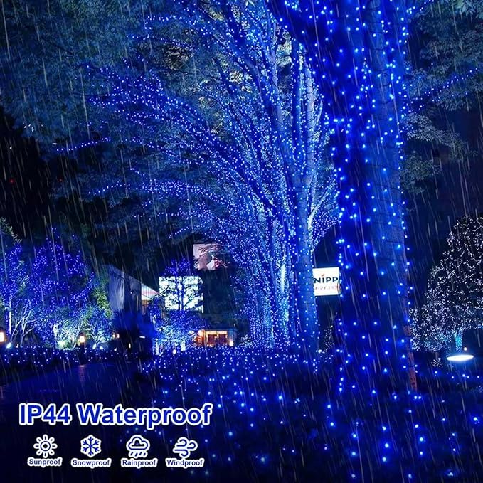 QITONG 500LED Blue String Lights, 165ft Christmas Lights Outdoor Waterproof with Plug in, Green Wire Twinkle Tree Lights Indoor with 8 Modes