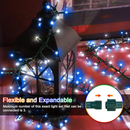 500 LED Blue White String Lights, 46ft 16 Modes Plug in Twinkle Fairy Lights, Waterproof Blue LED Christmas Lights Outdoor for Christmas Tree Bedroom Party Wedding Decor