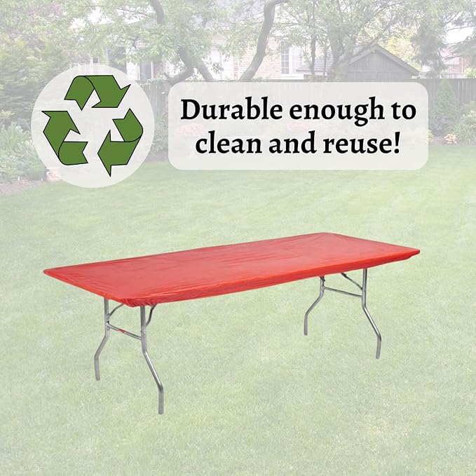 6' Rectangular Plastic Table Covers 30" x 72" (6 Feet), Bundle of 10 - Indoor or Outdoor Fitted Table Covers for Banquet Tables (Red)