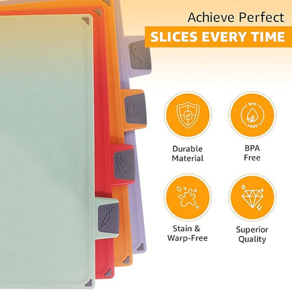 4-Piece Non-Toxic Cutting Board Set with Premium Scissors and Holder (Tall Silver)