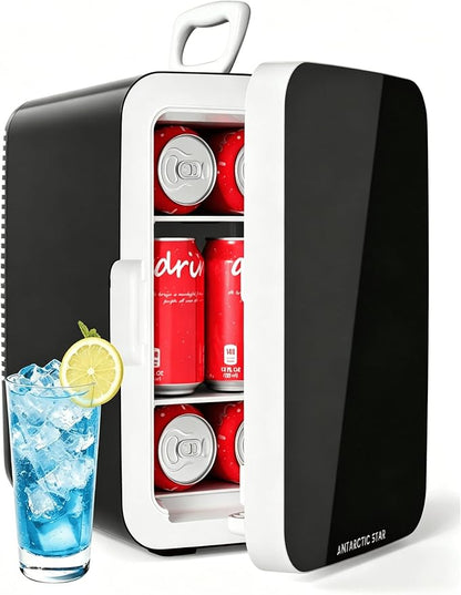 Antarctic Star 10L Compact Mini Fridge, 2.6 Gal Portable Small Refrigerator | Small Desktop Fridge with AC/DC Adapters, Cosmetics Cooler for Beverage, Food, Skincare, Bedroom, Office, Dorm, Black
