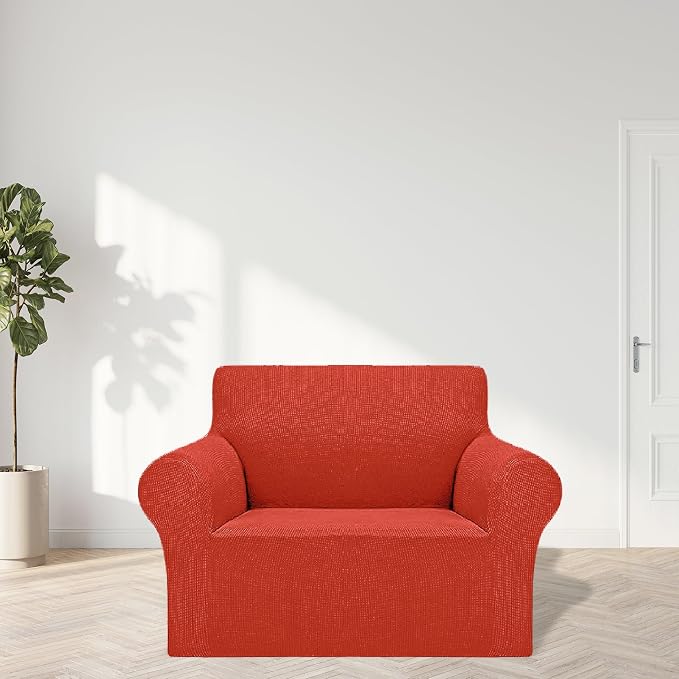 Cupuamon 2026 New Stretch Chair Sofa Slipcovers Couch Cover for 1 Seater Furniture Protector Sofa Covers with Elastic Bottom Jacquard Fabric Small Checks for Pets, Kids - Pureed Pumpkin