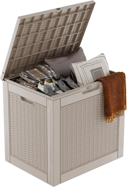 PatioZen 36 Gallon Deck Box Outdoor, Weatherproof Resin Patio Storage Box, Waterproof Outdoor Storage Boxes with Lid Lockable for Cushions, Garden Tools,Grey