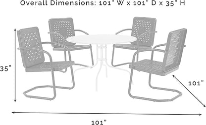 Crosley Furniture Bates 5-Piece Outdoor Dining Set for 4, Retro Metal Round Patio Table and Chairs for Deck, White Gloss