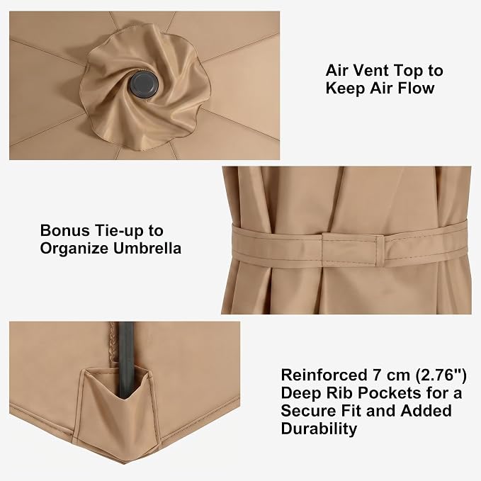 11FT Cantilever Patio Umbrella Replacement Canopy, 8 Ribs 64"-66", Upgraded 600D 220GSM Heavy-Duty Fabric, Waterproof & UV Resistant (Canopy Only)