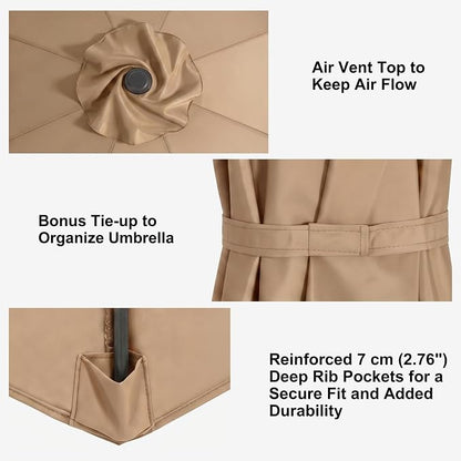 11FT Cantilever Patio Umbrella Replacement Canopy, 8 Ribs 64"-66", Upgraded 600D 220GSM Heavy-Duty Fabric, Waterproof & UV Resistant (Canopy Only)