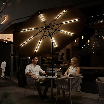Garvee patio Umbrella with Solar Lights, Outdoor Table Umbrella with 8 Durable Ribs, Tilt & Crank Mechanism, Waterproof & UV Protection for Garden, Backyard, Poolside,