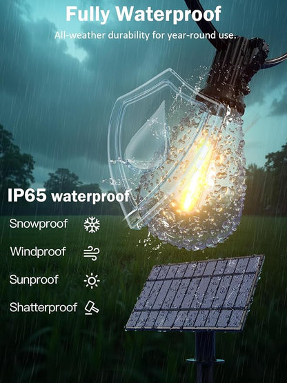50FT Solar String Lights Outdoor, Dimmable Patio Lights Solar Powered with Remote & USB Port 18+1 LED Shatterproof Bulbs 3 Light Modes, Waterproof Solar Light for Camping Backyard Garden