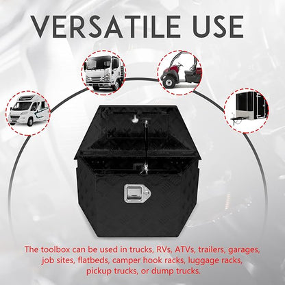 27" x 13" x 13" Trailer Tongue Tool Box with Latch and Keys Heavy Duty Aluminum Trailer Toolbox Organizer Truck Underbody Box Compatible with Pick Up Truck Bed RV Trailer ATV Black