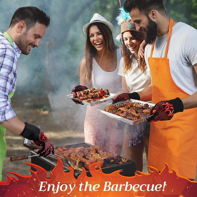Grill Baskets for Outdoor Grills Set, 2 Sizes Stainless Steel Grill Baskets with BBQ Gloves for Veggies, Fish & Shrimp, Grilling Accessories Gifts for Dad, Husband, Friends, Father's Day