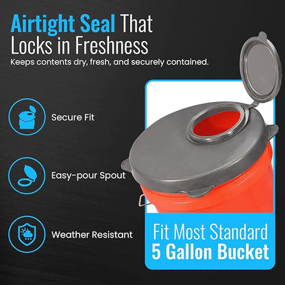Skywin 5 Gallon Bucket Lid, Seal Lid, Wood Pellet Storage Containers, Bird Seed Container, Lump Charcoal Storage, Weather Resistant Rubber (Bucket Not Included) (Grey)