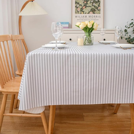 LIBERECOO Vinyl Tablecloth with Flannel Backing, 60 x 102 Scottish Grey Stripe Stain-Resistant Rectangle PVC Flannel Backed Table Cover Waterproof Wipeable for Indoor and Outdoor