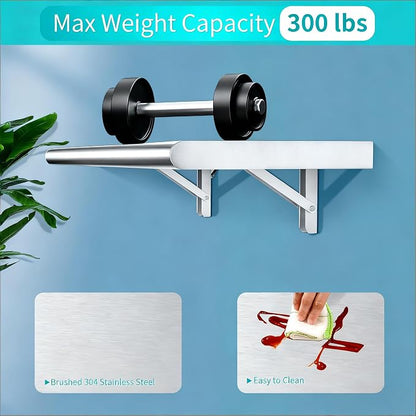 Concession Shelf 48"L x 12"W，22 gauge ASTM 304 Stainless Steel Folding Serving Food Shelves ，Wall Mount Shelving , Stainless Steel Shelf For Food Truck, grill area,BBQ working table, Restaurant .NSF