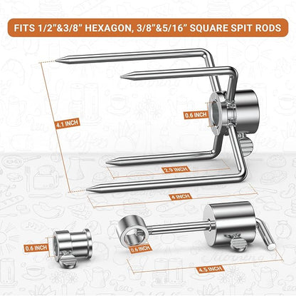 Onlyfire 6006 Grill Replacement Rotisserie Meat Forks(1-Pair) Kit with Spit Counter Balance and Bushing - Fits 1/2" Hexagon & 3/8" and 5/16" Square Spit Rods