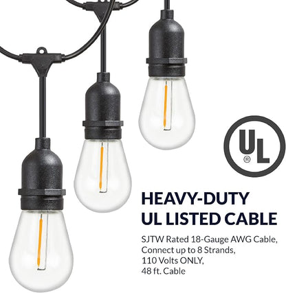Newhouse Lighting LED String Lights with Weatherproof Technology, Dimmable with Wireless Remote Control, 48ft and 16 (15+1 Free) LED Light Bulbs Included, Black (CSTRINGLEDDIM)