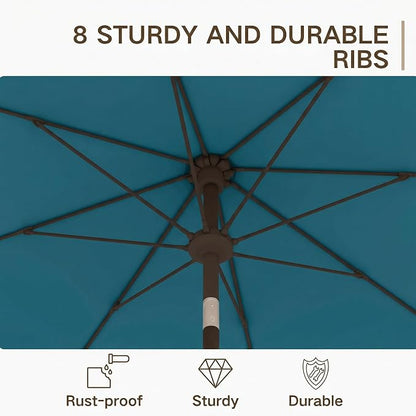Kingdura 9FT Outdoor Patio Umbrella, Round Market Table Umbrella with Push‑Button Tilt and Crank Lift, 8 Sturdy Metal Ribs, UV50+ Protection Canopy for Backyard, Lawn, Deck, Poolside, Garden (Lake blue)