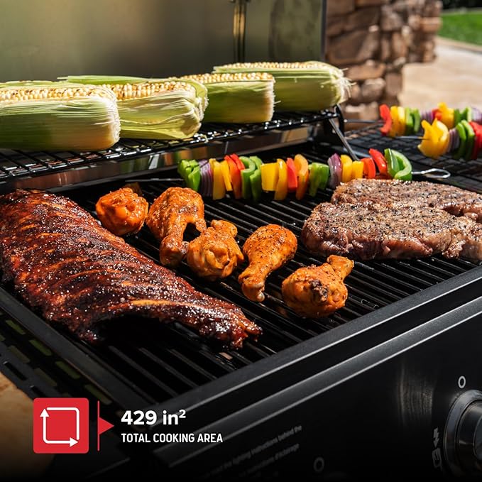 Nexgrill 3-Burner Propane Gas Grill with Side Tables, 27,000BTUs, Stainless Steel Lid, Spacious 429 SQ. In. Cooking Space, BBQ Grill for Outdoor Cooking, Patios, Parties, and More - 720-1012