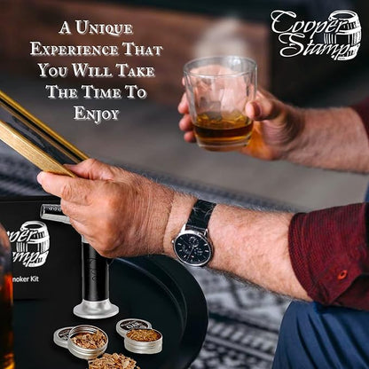 Cocktail Smoker Kit - Old-Fashioned Drink Smoker with Torch - 4 Kinds of Wood Chips for Men, Dad, Husband, Brother or Whiskey/Bourbon Lover - Butane not Included