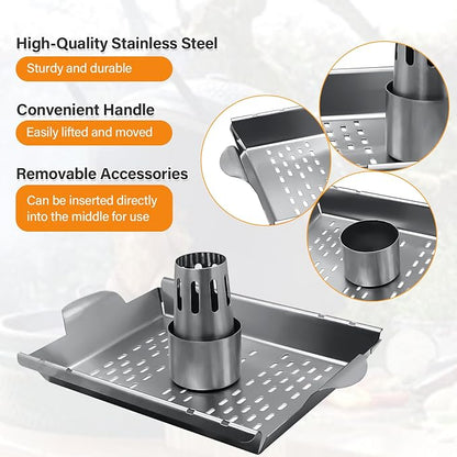 Upgraded Beer Can Chicken Holder for Grill Smoker Oven, Vertical Chicken Roaster Stand with Handle, Large Stainless Steel BBQ Barbecue Accessories, Indoor Outdoor Grill Rack Vegetables Grilling Basket