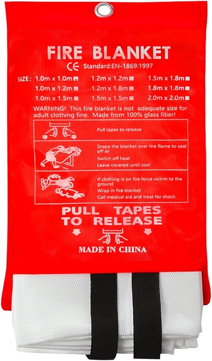 Fire Blanket 40"x40" - Reusable Emergency Fire Suppression for Kitchen, Grill, Home, Camping,Car,Fireplace, School, BBQ & Office (1 Pack)