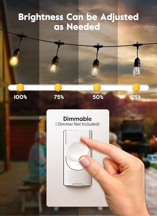 Brightown 50 Pack LED S14 Replacement Light Bulbs, Shatterproof E26 Medium Base Edison Vintage Bulbs Equivalent to 11 W, Fits for Commercial Outdoor Patio Garden Vintage Lights, 2700K, Warm White