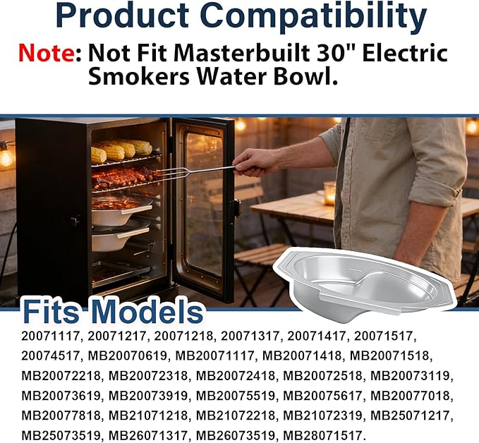 Small Water Bowl Compatible with Masterbuilt 30 Inch Digital Electric Smoker, Replace 9007170040 Water Pan, Fit for Models 20071117, 20071217, 20071218, 20071317, 20071417, 20071517, 20074517 etc.