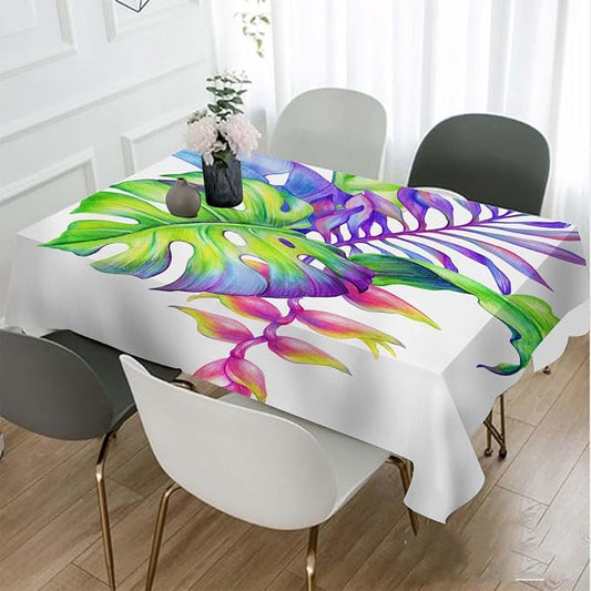 Colorful Palm Leaves Decorative Rectangle Tablecloth Tropical Floral Foliage Exotic Summer Polyester Table Cloths Kitchen Table Cover for Dining BBQ Picnic Coffee Table 60 x 84 Inch 6-8 Seats