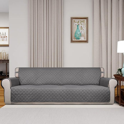 PureFit Reversible Quilted Couch Covers for Dogs Sofa Cover 4 Seater 88" | Gray/Gray, Water Resistant Couch Protector, Washable Pet Couch Cover with Non Slip and Elastic Straps For Kids