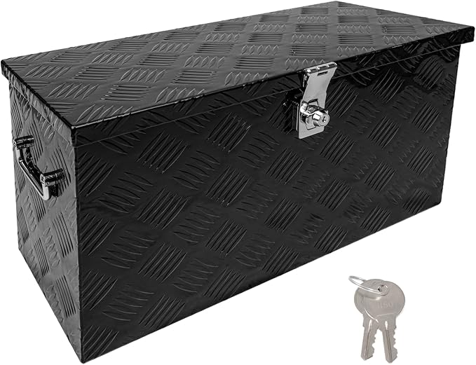 24 Inch Tool Box Flatbox Truck Bed Toolbox,RV Storage Organizer,Truck Tools Chest Box With Side Handle & Lock Key Compatible with Trailer Pickup,Black Aluminum 5 BarTread ToolBox(24"x10"x11")