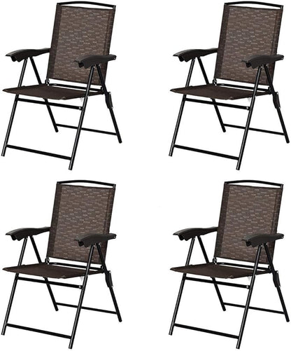 Giantex Set of 4 Patio Dining Chairs, Folding Outdoor Chairs, Adjustable Sling Back Chairs with Armrest, Portable Patio Chairs for Camping Garden Pool Beach Deck Lawn, Lounge Chairs (Brown)