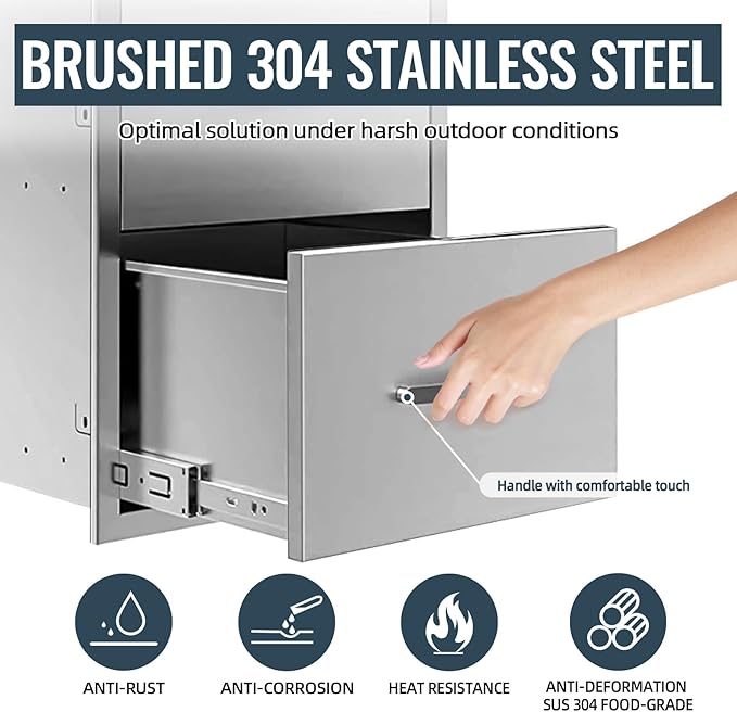 Outdoor Kitchen Drawer 17 x 30 inch Flush Mount BBQ Layer Drawer, Durable Stainless Steel Kitchen Drawer Outdoor Kitchen Access Drawer for BBQ Island Patio