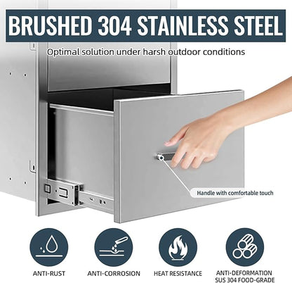 Outdoor Kitchen Drawer 17 x 30 inch Flush Mount BBQ Layer Drawer, Durable Stainless Steel Kitchen Drawer Outdoor Kitchen Access Drawer for BBQ Island Patio