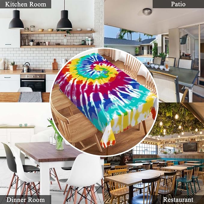 Swono Rectangle Tablecloth Tie Dye Table Cover 52x70 Inch Spiral Rainbow Tie Dye Marble Heavy Duty Table Cloth for Rectangle Tables Decorative Tablecloth for Dining Party Camping BBQ