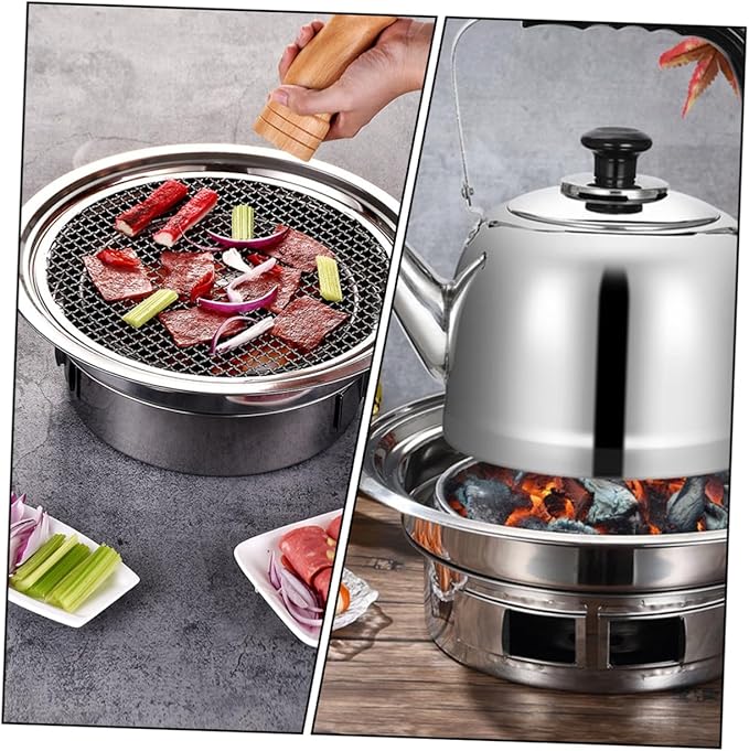 HEMOTON Portable Korean Style Stainless Steel Charcoal Barbecue Grill Small Outdoor Bbq Stove with Grate for Camping and Housewarming