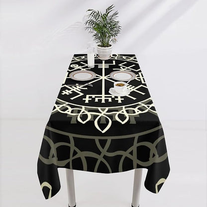 Vintage Viking Pattern Tablecloth, Viking Ancient Runic Scandinavian Celtic Seasonal Table Cloth Waterproof Wipeable Table Cover for Picnic Holiday Party Kitchen Dining 60x110