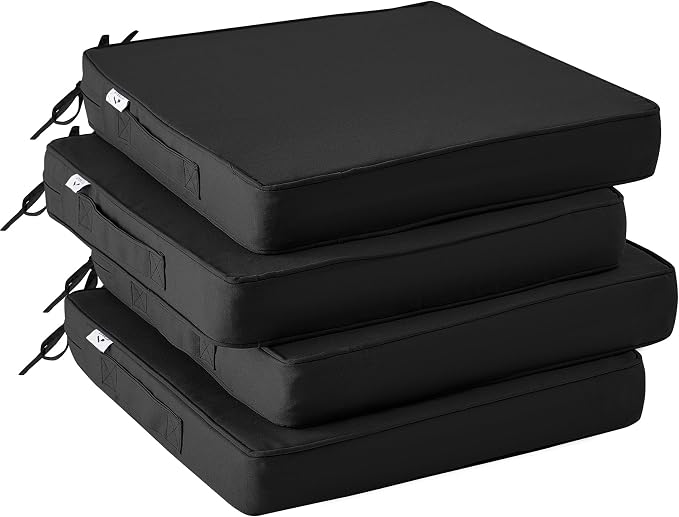 IPYNBAP Outdoor Chair Cushions Set of 4 -Waterproof Outdoor Seat Cushions for Patio Furniture, Patio Chair Cushion with Handle and Ties, Out Door Chair Pads,18.5x16x3-Square, Black
