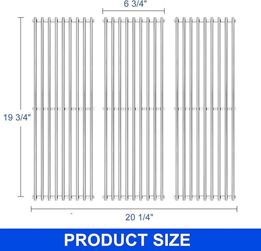 GGC Stainless Steel Grill Grates for Chargriller 3001, 5050, 3008, 3030, 4000, 5252, 19 3/4" Grill Grates Replacement for King Griller 3008, 5252 and Others, 3 PCS Cooking Grid Grates for Chargriller