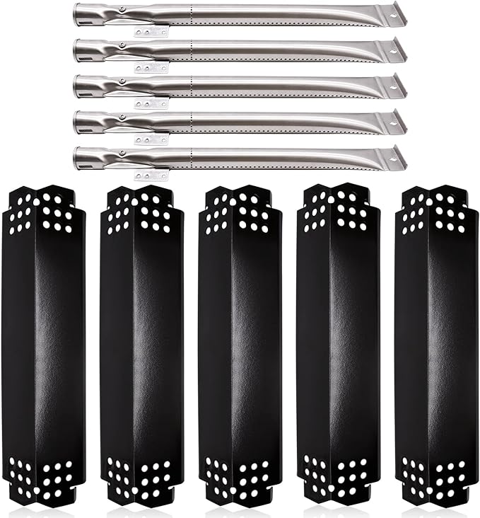 Grill Replacement Parts for Nexgrill 5 Burner 720-0888, 720-0888N, Nexgrill 4 Burner 720-0830H, Members Mark 720-0882D, Porcelain Steel Heat Plate Shields and Burner Tubes Replacement Kit.(5-Pack)