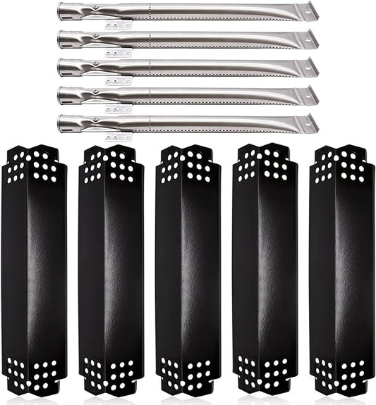 Grill Replacement Parts for Nexgrill 5 Burner 720-0888, 720-0888N, Nexgrill 4 Burner 720-0830H, Members Mark 720-0882D, Porcelain Steel Heat Plate Shields and Burner Tubes Replacement Kit.(5-Pack)