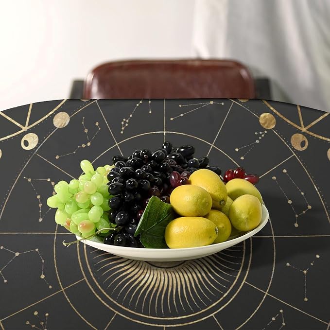 Retro Sun Moon Phases Tablecloth Vintage Star Magical Galaxy Space Table Cloth Water Resistant Wipeable Table Cover for Farmhouse Picnic Party Holiday Kitchen Dinner Table 60"x90"