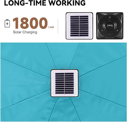 Solar Patio Umbrella Outdoor with Centre Light, 9 ft Aqua Blue | 2 Tiers, 40 LED Lights, UV Protection, Solar Outdoor Umbrella for Porch, Deck, Pool, Garden, Provides Evening Lighting