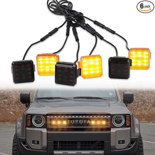 6 Pcs Grill Lights for 2024 2025 Toyo-ta Land Cruiser Prado LC250 J250, Toyo-ta LED Upgrade Grille Lights, Amber Lighting