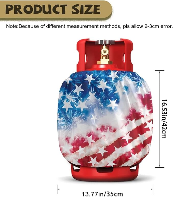 Dual Propane Tank Cover 20 lb Patriotic American Flag Weather Resistant Gas Cylinder Polyester Blue Red 4th of July Decoration for Travel Trailer RV and Outdoor Use