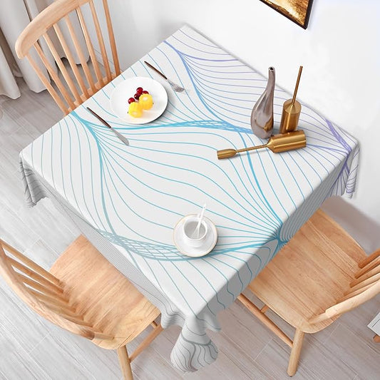 Blue Violet Striped Square Tablecloth Abstract Modern Wave Stripes Washable Wrinkle Free Spill Proof Decorative Square Table Cover for Dining Table Farmhouse Kitchen Restaurant 60x60 Inch