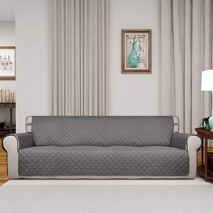 PureFit Reversible Quilted Couch Covers for Dogs Sofa Cover 4 Seater 88" | Gray/Light Gray, Water Resistant Couch Protector, Washable Pet Couch Cover with Non Slip and Elastic Straps For Kids