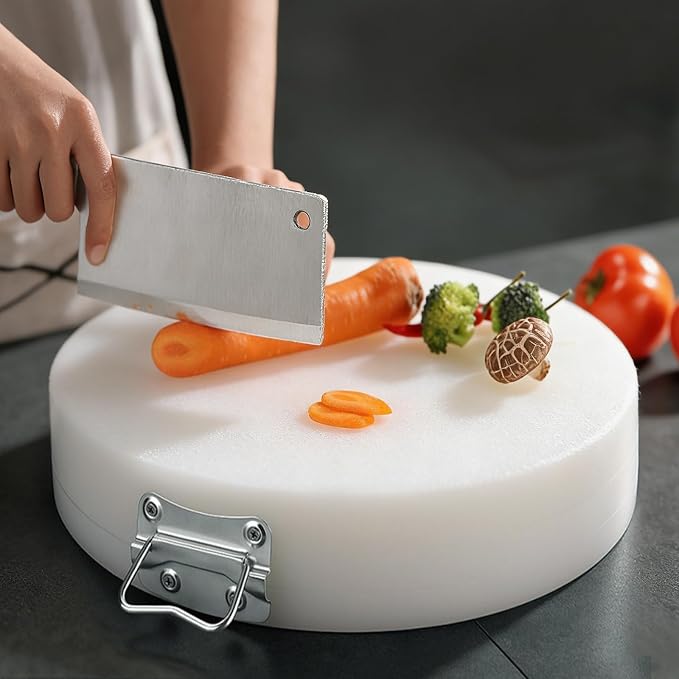 15" Round Plastic Cutting Board, 3" Extra Thick Commercial Grade Butcher Board, Food-Grade PE Chopping Block for Meat Cutting, Butchering, BBQ Prep & Restaurant Kitchen Use