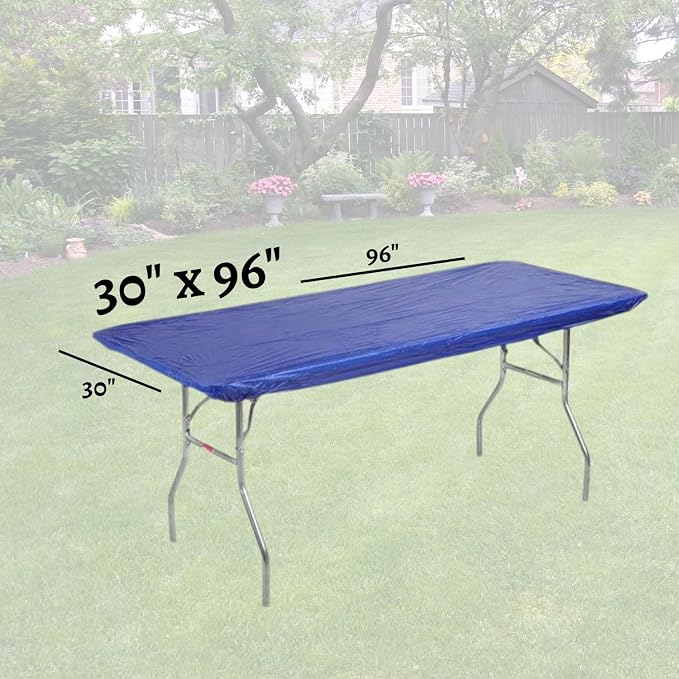 8' Rectangular Plastic Table Covers 30" x 96" (8 Feet), (10 Pack, Royal Blue)